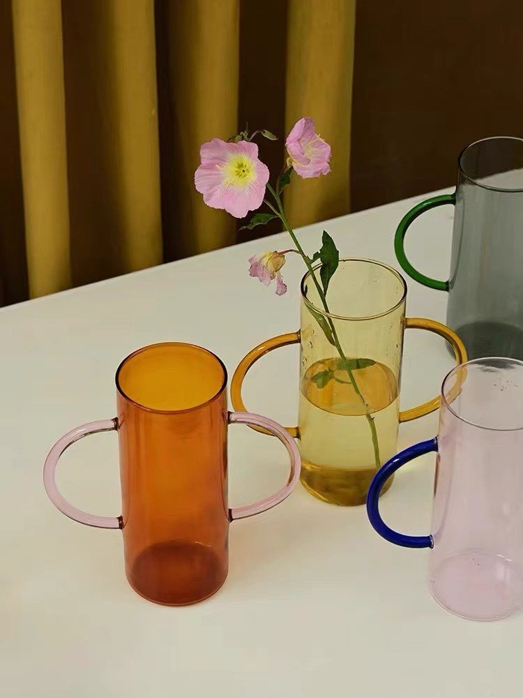 Dual-handle Dopamine Glass Flower Vase - Whimsical Table Setting