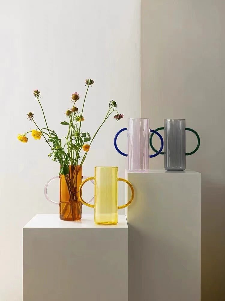 Dual-handle Dopamine Glass Flower Vase - Whimsical Table Setting
