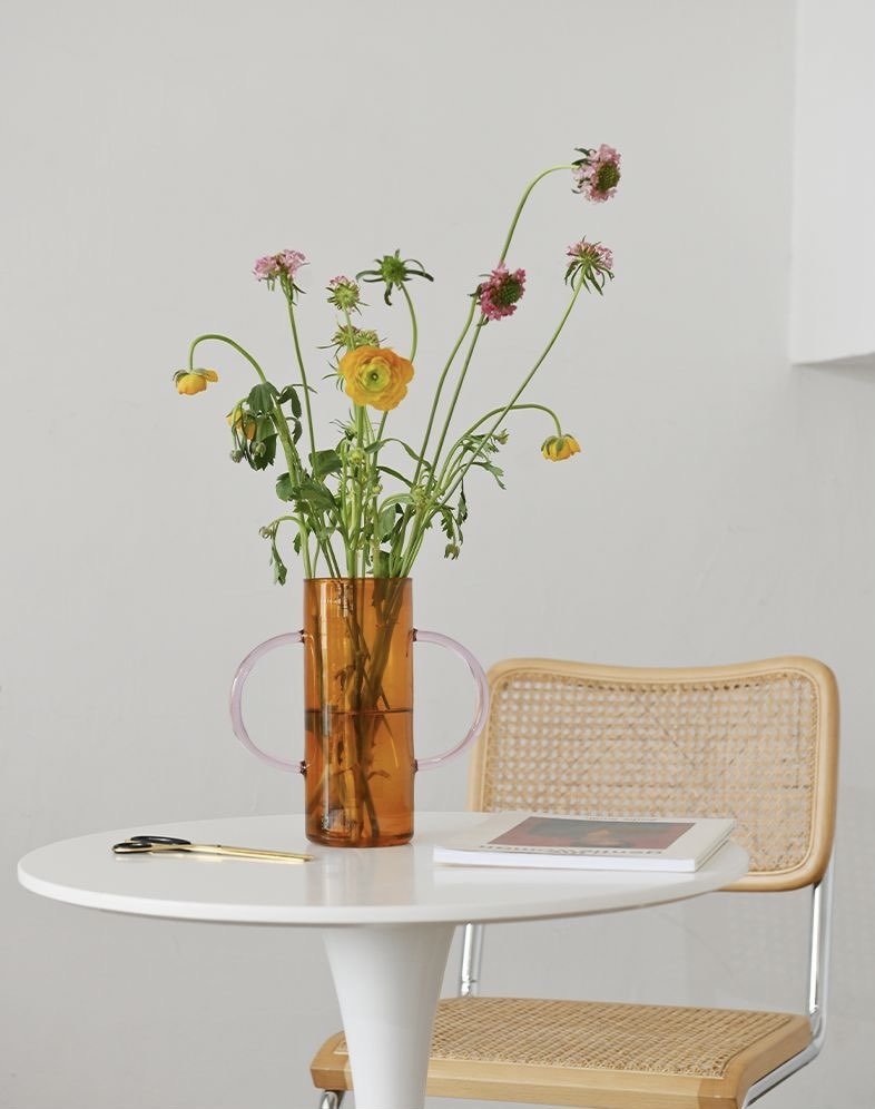 Dual-handle Dopamine Glass Flower Vase - Whimsical Table Setting