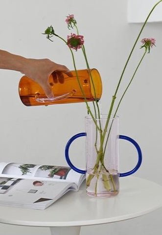 Dual-handle Dopamine Glass Flower Vase - Whimsical Table Setting